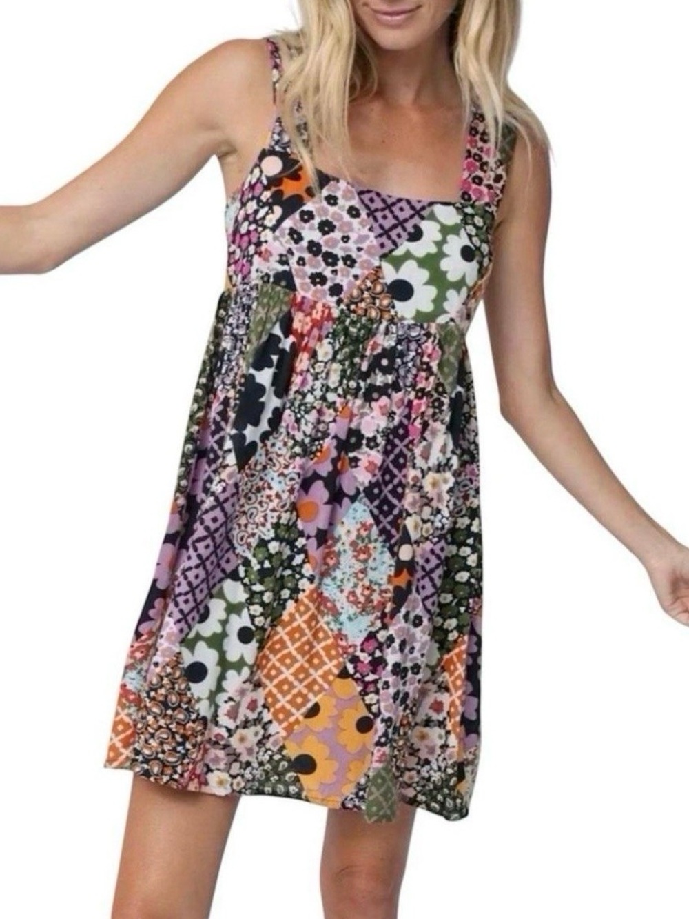 NATURAL LIFE Multicolor Patchwork Floral Mini Dress